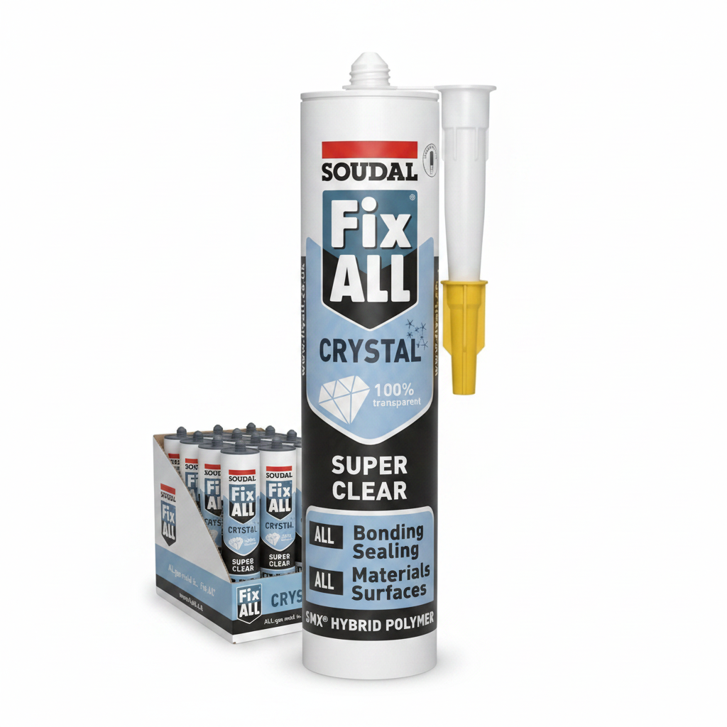 Soudal Fix ALL Crystal Super Clear 290ml cartridge on white background