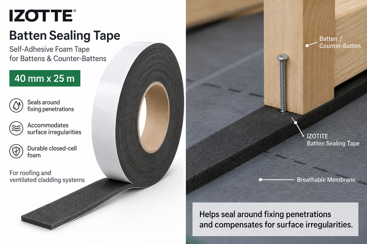 IZOTITE Batten Sealing Tape beneath battens and counter-battens over a breathable membrane
